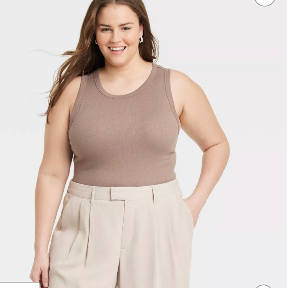 NWT Medium Tan Women's Slim Fit Ribbed Tank Top - A New Day™